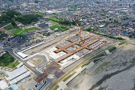 太田川~敷地南西側からの工事全景 写真